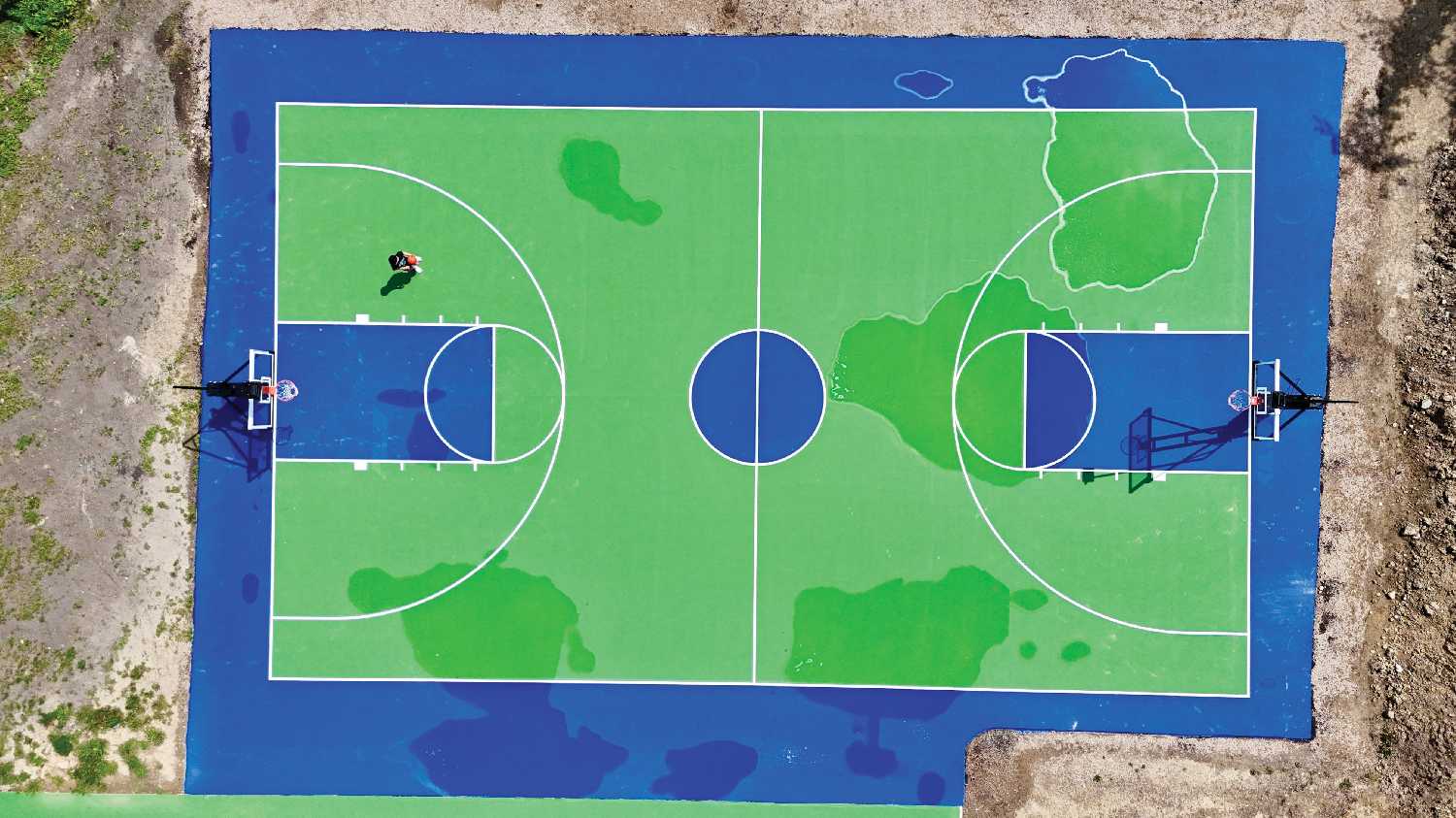 An aerial view of the finished Terry Lynd basketball court last Friday.